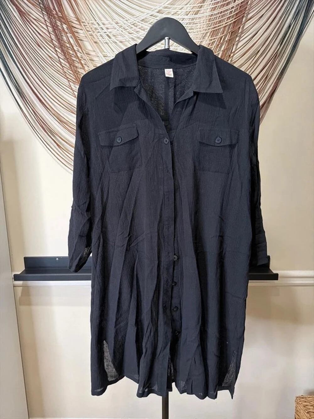 Tropical escape, beach cover-up, black EUC XL 3171